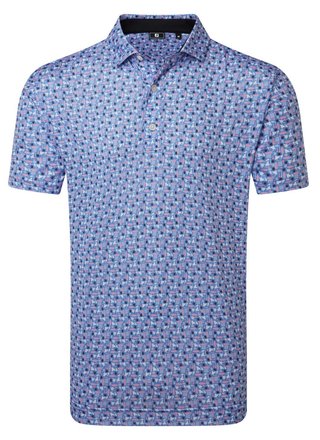 FootJoy Surfs Up Print Lisle Herren Poloshirt, white/vivid violet/pink pop/black