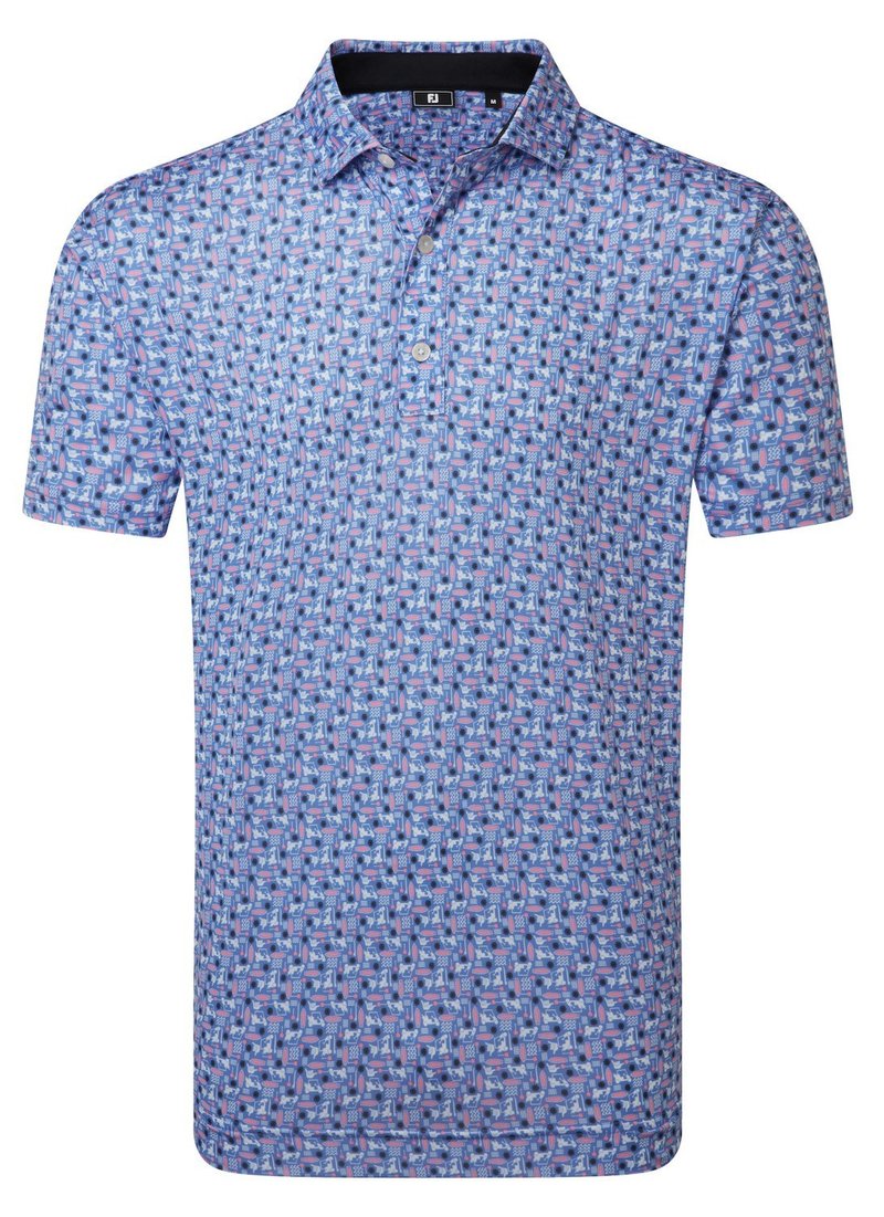 FootJoy Surfs Up Print Lisle Herren Poloshirt, white/vivid violet/pink pop/black