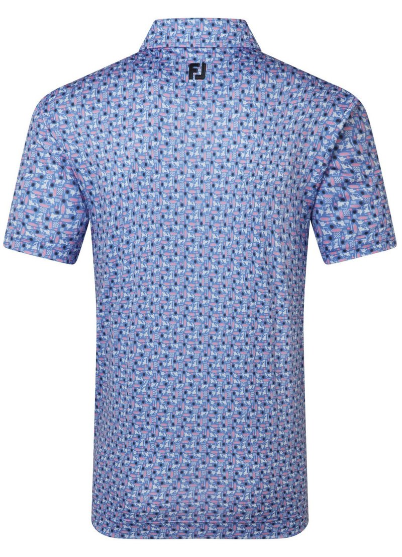 FootJoy Surfs Up Print Lisle Herren Poloshirt, white/vivid violet/pink pop/black