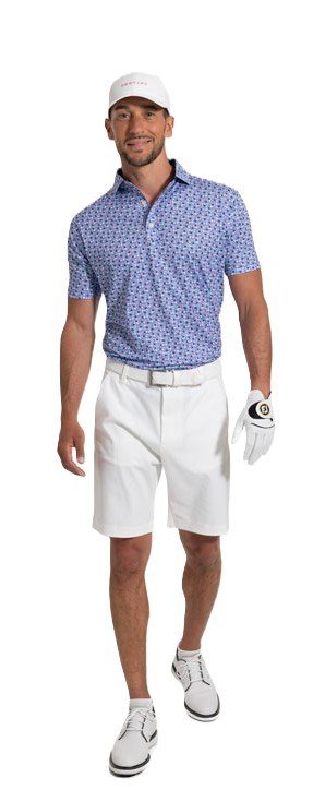 FootJoy Surfs Up Print Lisle Herren Poloshirt, white/vivid violet/pink pop/black