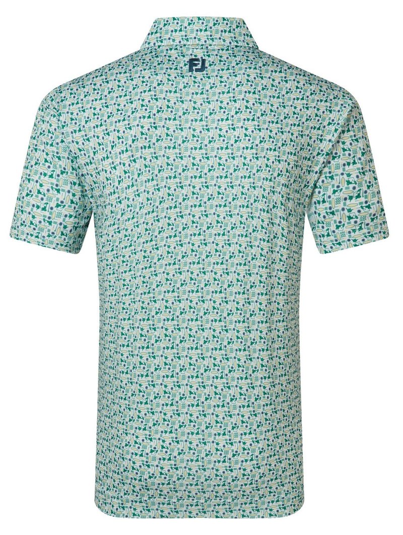 FootJoy Surfs Up Print Lisle Herren Poloshirt, field green/white/sunshine/navy