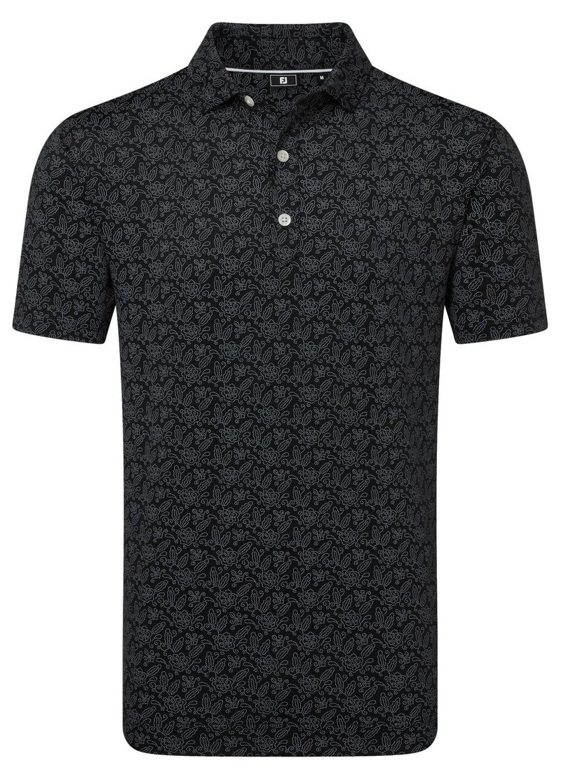 FootJoy Wingtip Floral Lisle Harren Poloshirt, schwarz