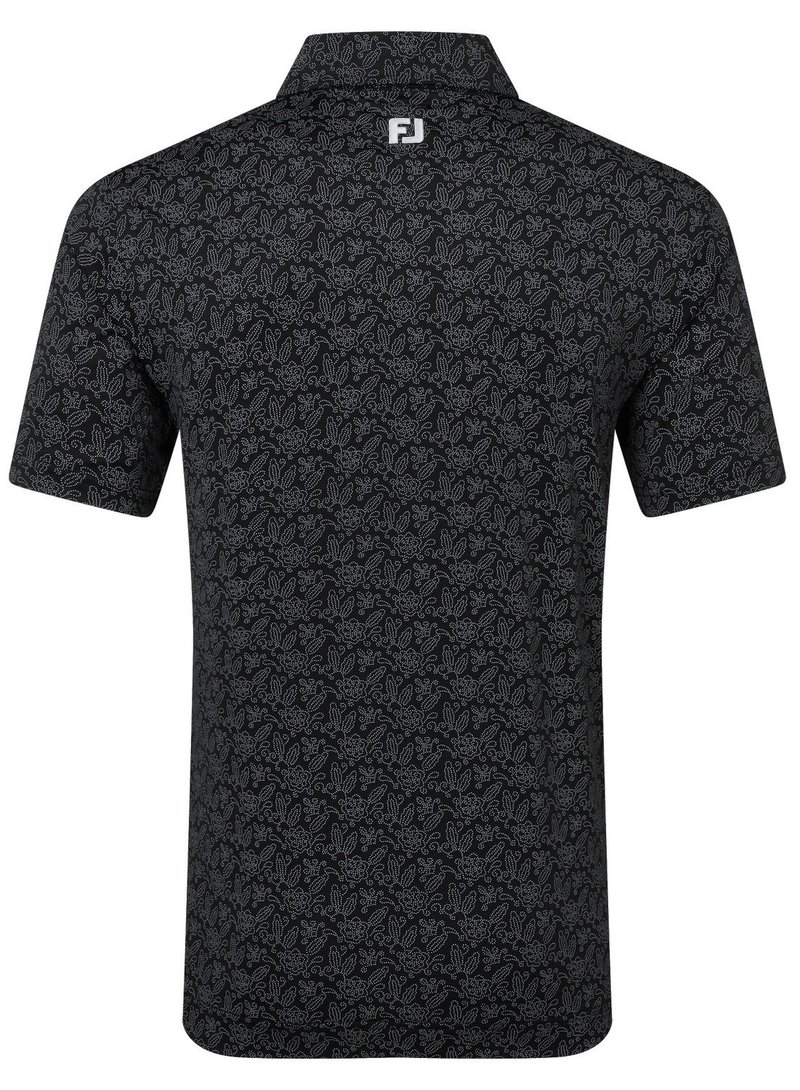 FootJoy Wingtip Floral Lisle Harren Poloshirt, schwarz