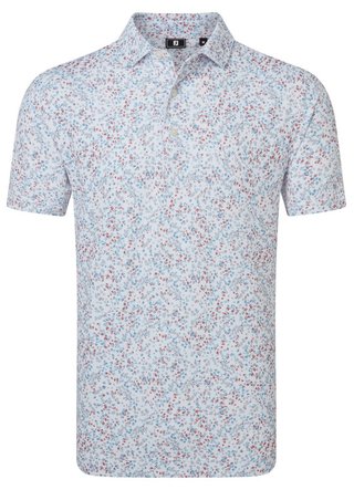 FootJoy Watercolour Floral Print Pique Herren Poloshirt, white/chambray/nantucket red