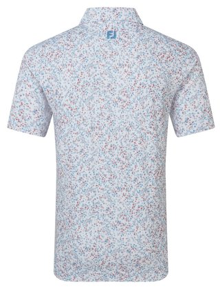 FootJoy Watercolour Floral Print Pique Herren Poloshirt, white/chambray/nantucket red