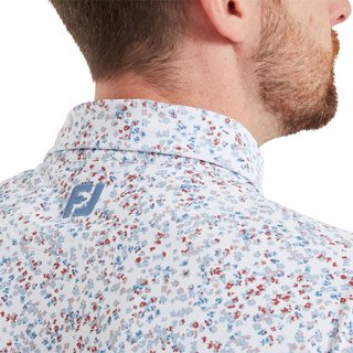 FootJoy Watercolour Floral Print Pique Herren Poloshirt, white/chambray/nantucket red