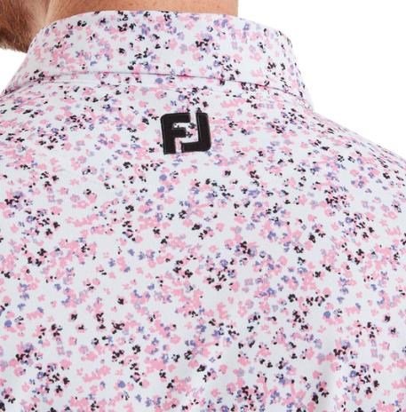 FootJoy Watercolour Floral Print Pique Herren Poloshirt, rosa/weiss pop/schwarz