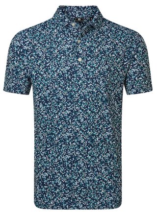 FootJoy Watercolour Floral Print Pique Herren Poloshirt, navy/sunshine/field green