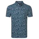 FootJoy Watercolour Floral Print Pique Herren Poloshirt, navy/sunshine/field green