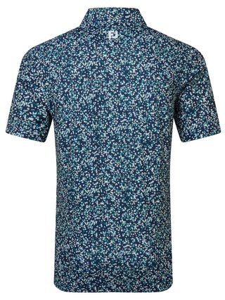 FootJoy Watercolour Floral Print Pique Herren Poloshirt, navy/sunshine/field green