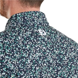 FootJoy Watercolour Floral Print Pique Herren Poloshirt, navy/sunshine/field green