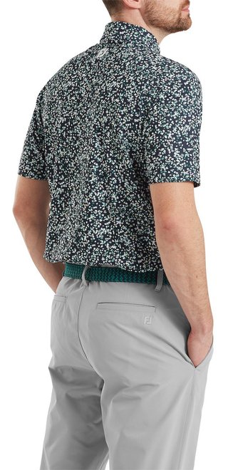 FootJoy Watercolour Floral Print Pique Herren Poloshirt, navy/sunshine/field green