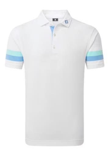 FootJoy Sleeve Stripe Pique Herren Poloshirt, weiss/blau reef/sea glass