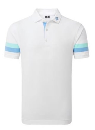 FootJoy Sleeve Stripe Pique Herren Poloshirt, weiss/blau reef/sea glass