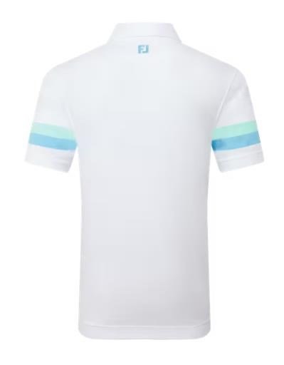 FootJoy Sleeve Stripe Pique Herren Poloshirt, weiss/blau reef/sea glass