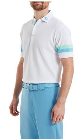 FootJoy Sleeve Stripe Pique Herren Poloshirt, weiss/blau reef/sea glass