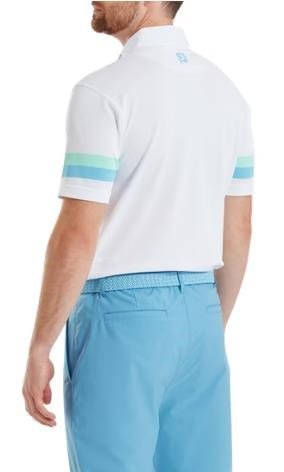 FootJoy Sleeve Stripe Pique Herren Poloshirt, weiss/blau reef/sea glass