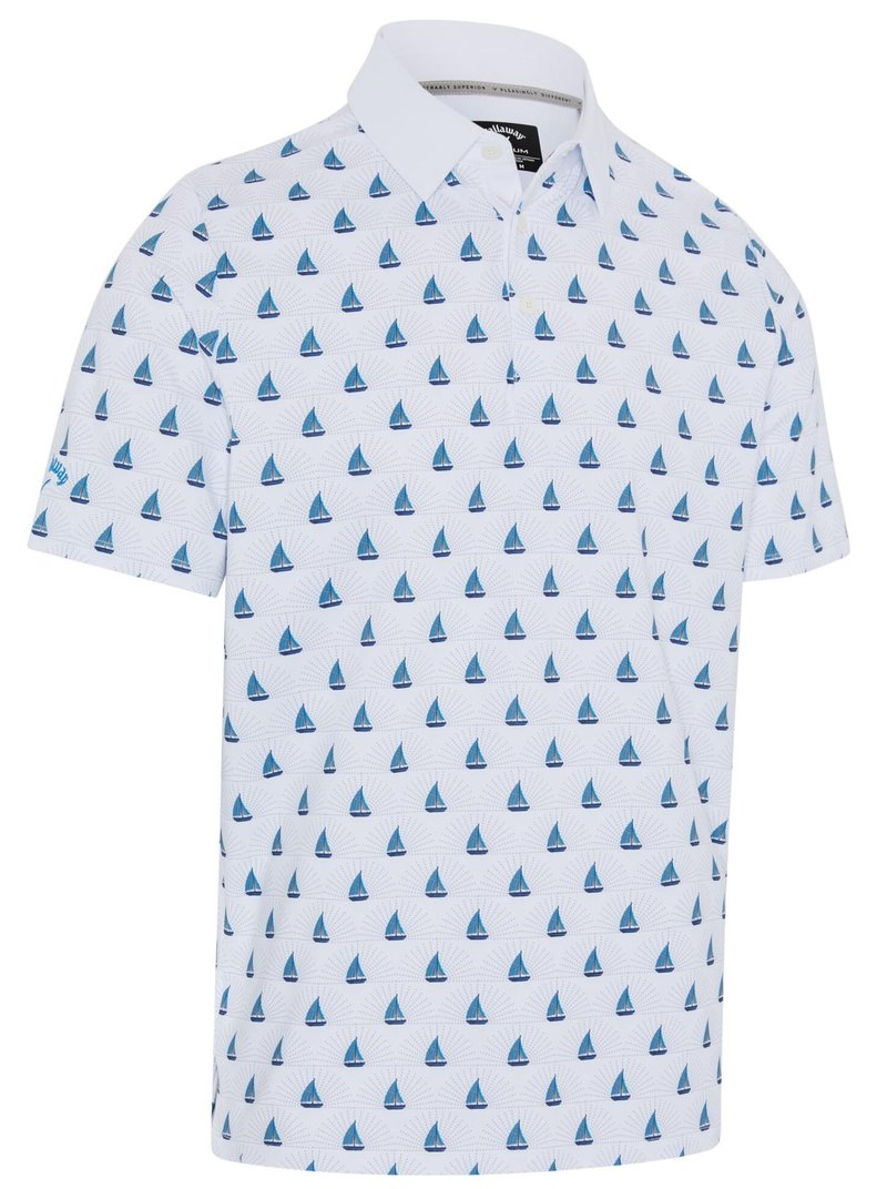 Callaway Sailboat Sunset Geo Print Herren Poloshirt, bright white