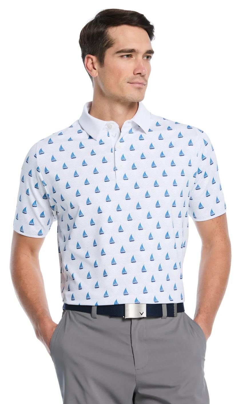 Callaway Sailboat Sunset Geo Print Herren Poloshirt, bright white