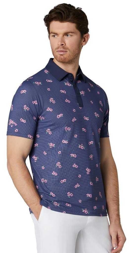 Callaway Azalea Gingham Print Herren Poloshirt, peacoat