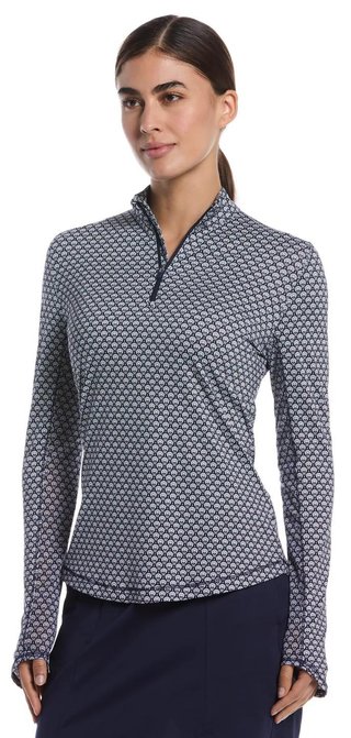 Callaway Scarf Geo Print Long Sleeve Damen Poloshirt, peacoat