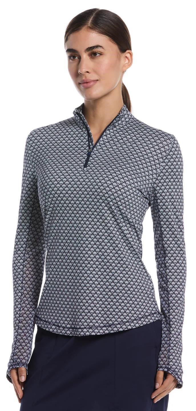 Callaway Scarf Geo Print Long Sleeve Damen Poloshirt, peacoat