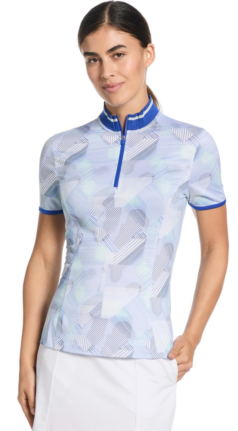 Callaway Sleeveless Rib Collar 1/4 ZIP Print Damen Poloshirt, bright white