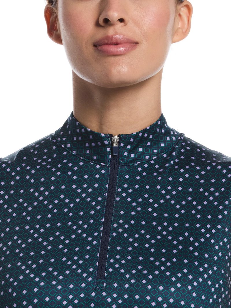 Callaway Sleeveless Framing Geo Print 1/4-Zip Damen Poloshirt, peacoat