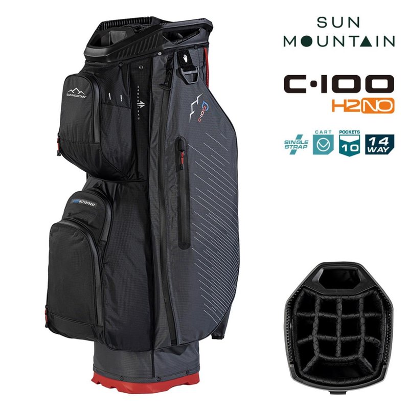 Sun Mountain H2NO C100 Waterproof Cartbag 14 WAY, steel/black/red