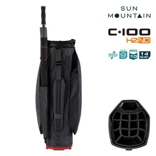 Sun Mountain H2NO C100 Waterproof Cartbag 14 WAY, steel/black/red