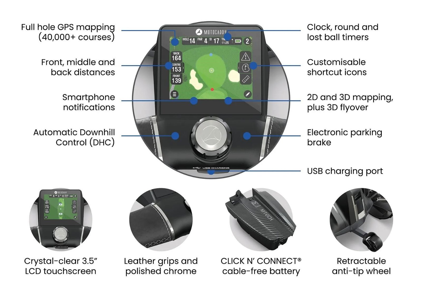 Motocaddy NEW M-TECH GPS DHC Elektrotrolley, Ultra-Lithium-Akku
