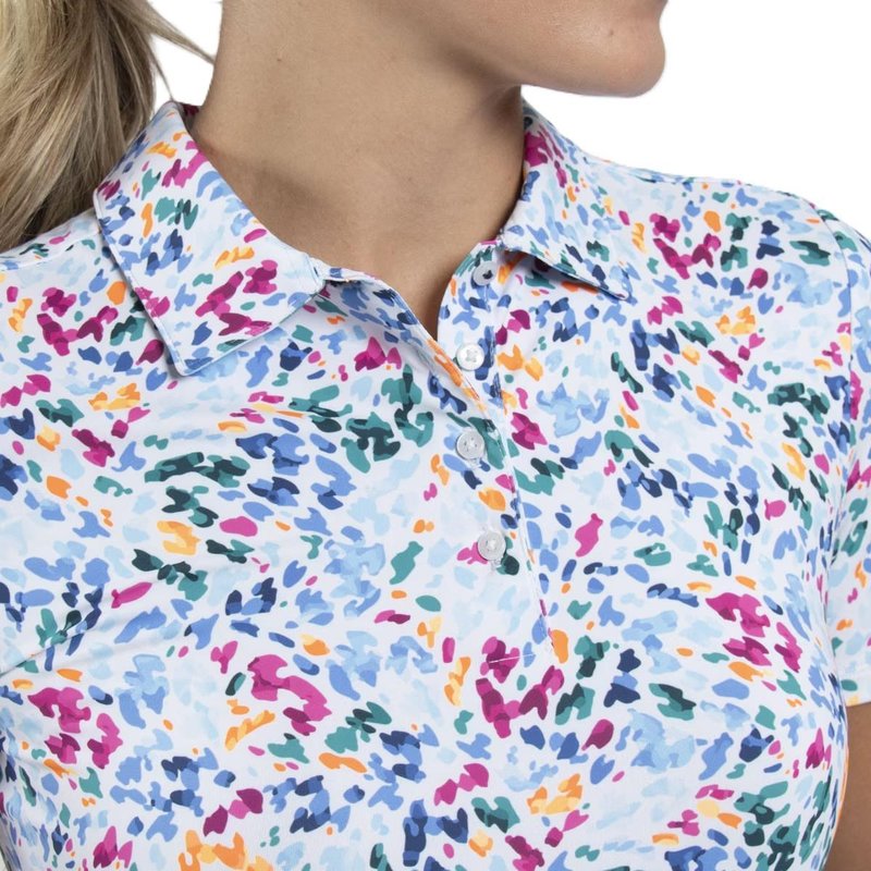 KJUS Enya Printed Damen Poloshirt, weiss/poolside