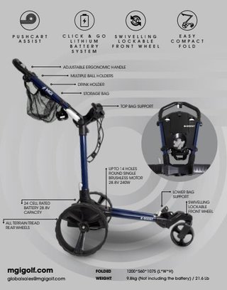 MGI E-Boost hybrid golf trolley 2026 elektrischer Trolley, matt navy