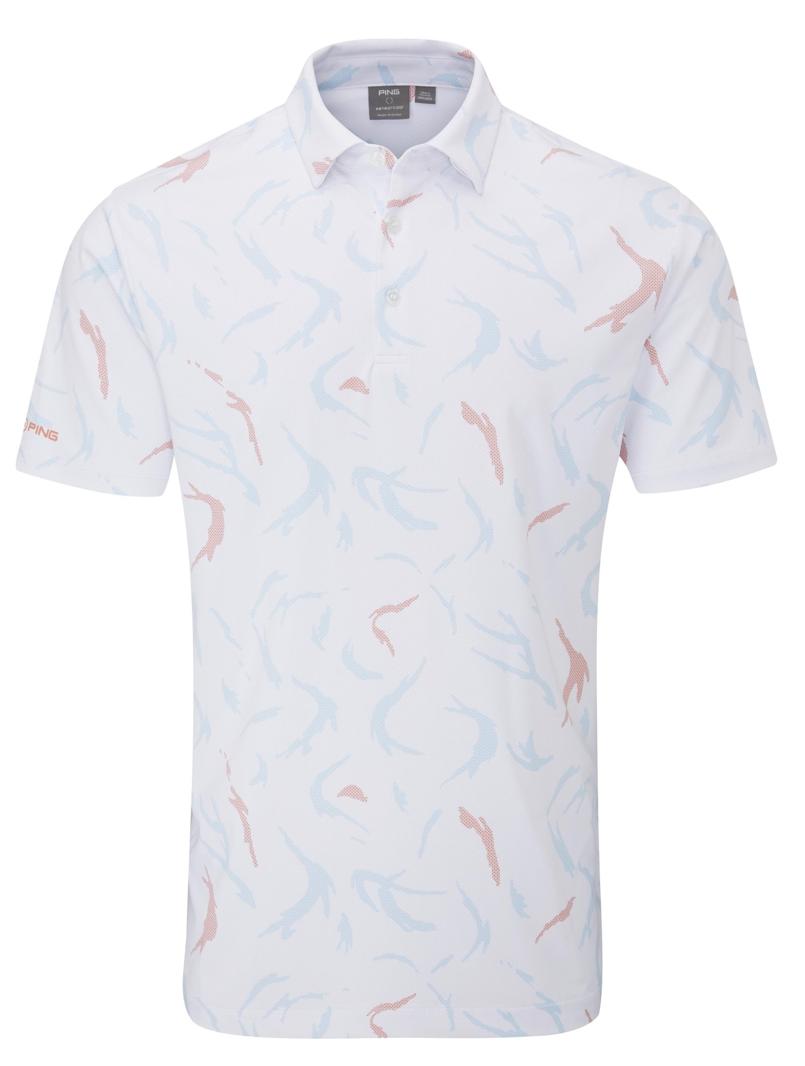 Ping Ephron Printed Herren Poloshirt, weiss/ wild salmon multi