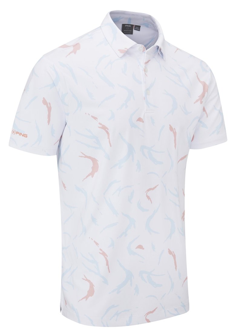 Ping Ephron Printed Herren Poloshirt, weiss/ wild salmon multi