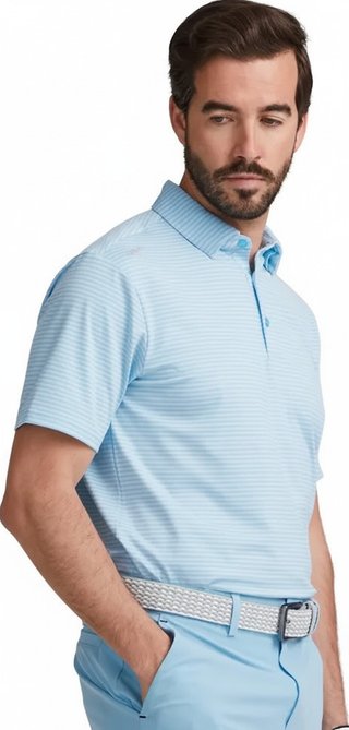 PING Langford Herren Polo, Baltic Sea/White