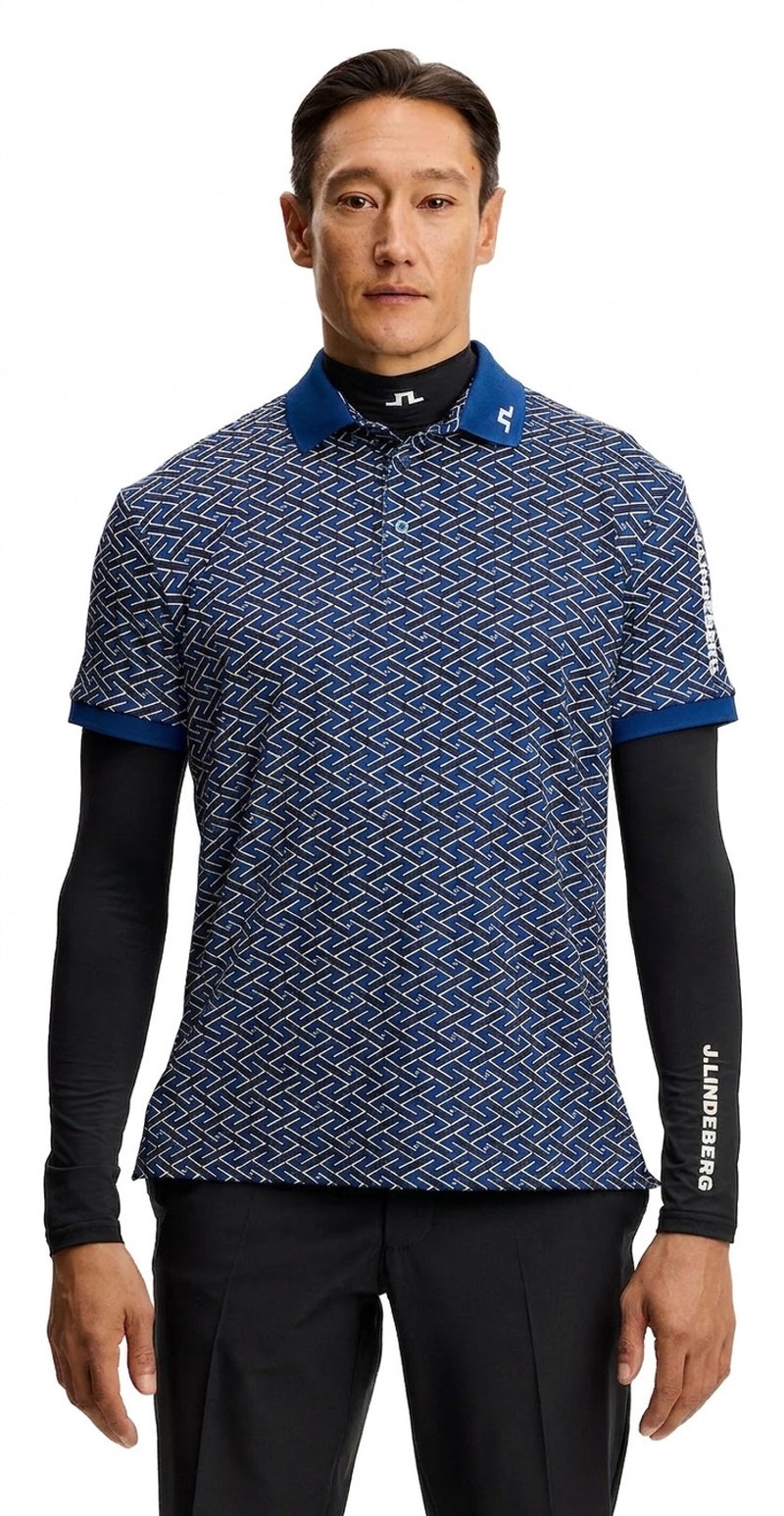 J.Lindeberg Tour Tech Print Herren Polo, ladder estate navy