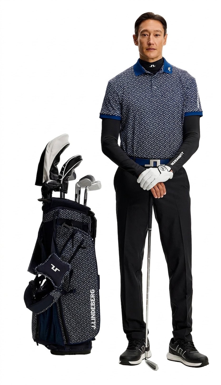 J.Lindeberg Tour Tech Print Herren Polo, ladder estate navy