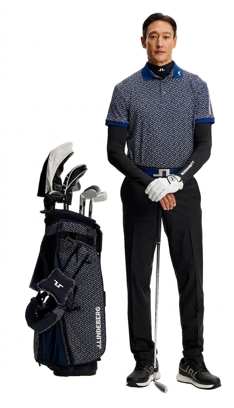 J.Lindeberg Tour Tech Print Herren Polo, ladder estate navy