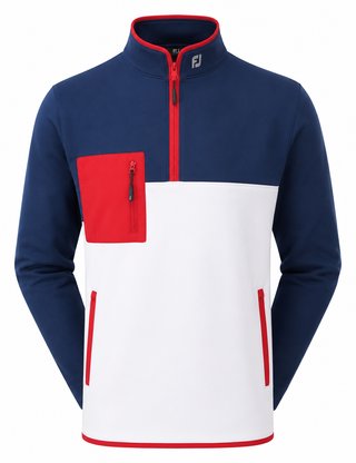 FootJoy Polar Fleece Chill-Out Herren Sweatshirt, Navy/Weiß/Rot