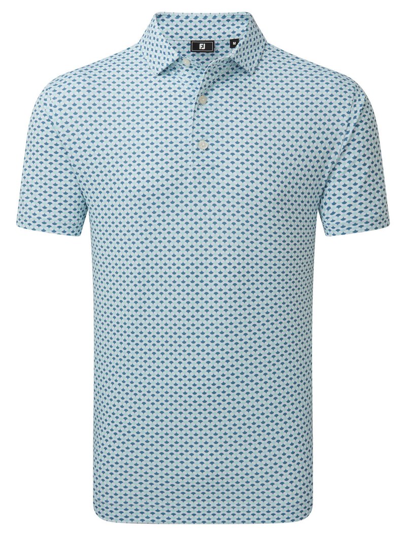 FootJoy Ginko Geo Pique Herren Polo, weiß/mint julep/winward blue