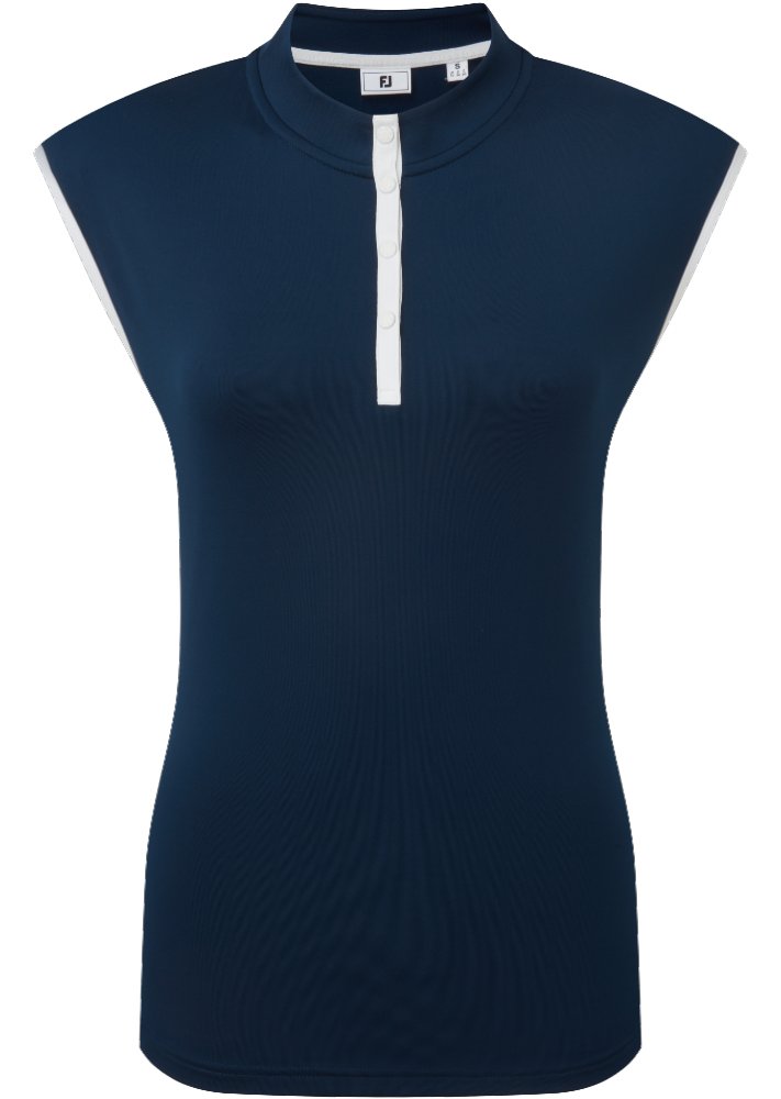 FootJoy Mock Neck Snap Front Damen Polo, Navy/Weiß
