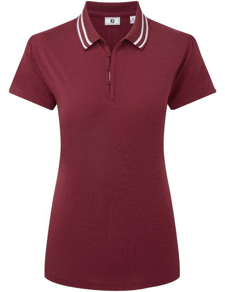 FootJoy Loop Button Damen Polo, Cranberry/Weiß