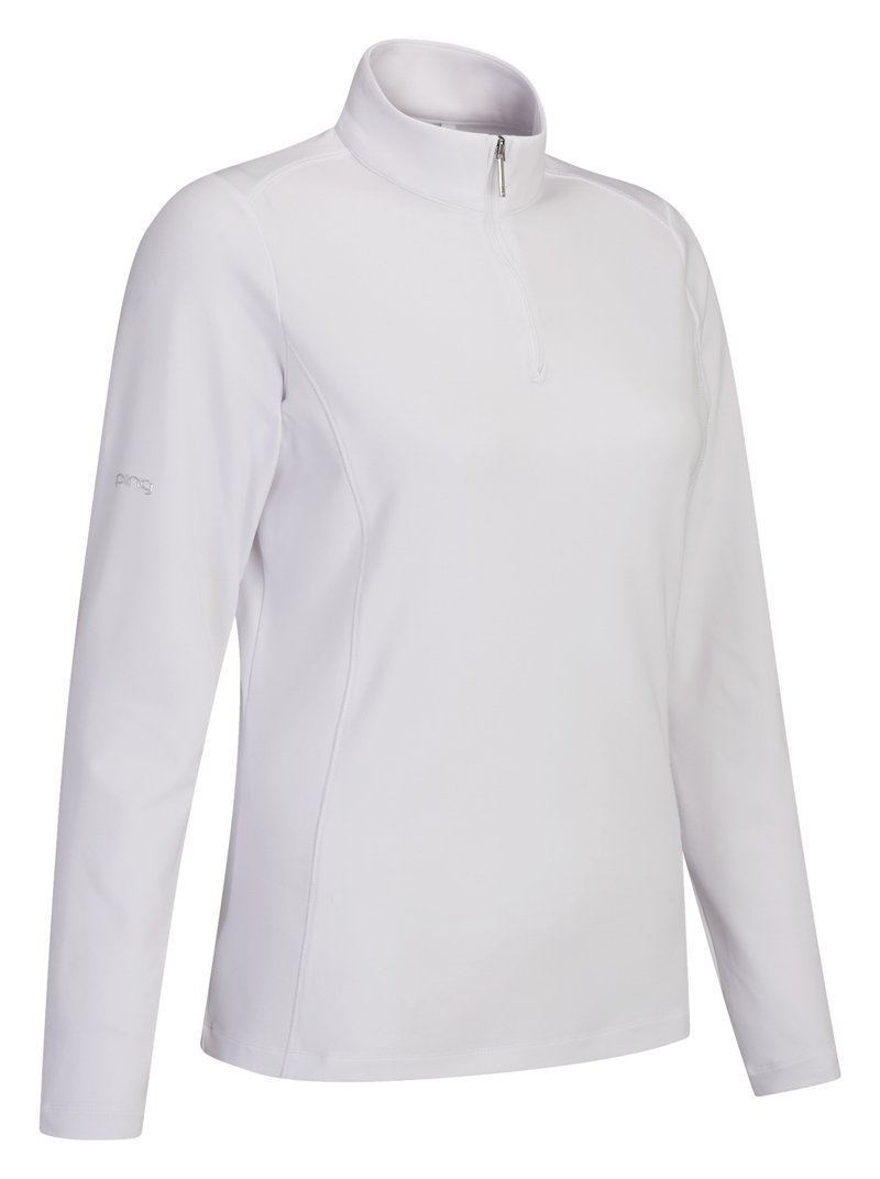 PING Aveline Half Zip Damen Langarm-Shirt, weiß