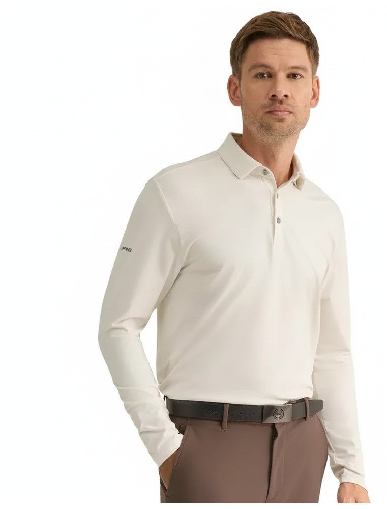 PING Demitri Longsleeve Herren Polo, Egret