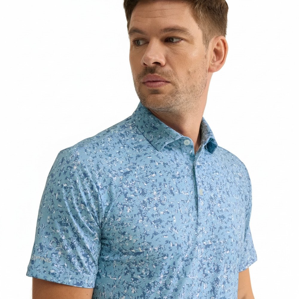 PING Gilmore Herren Polo, dusty blue multi