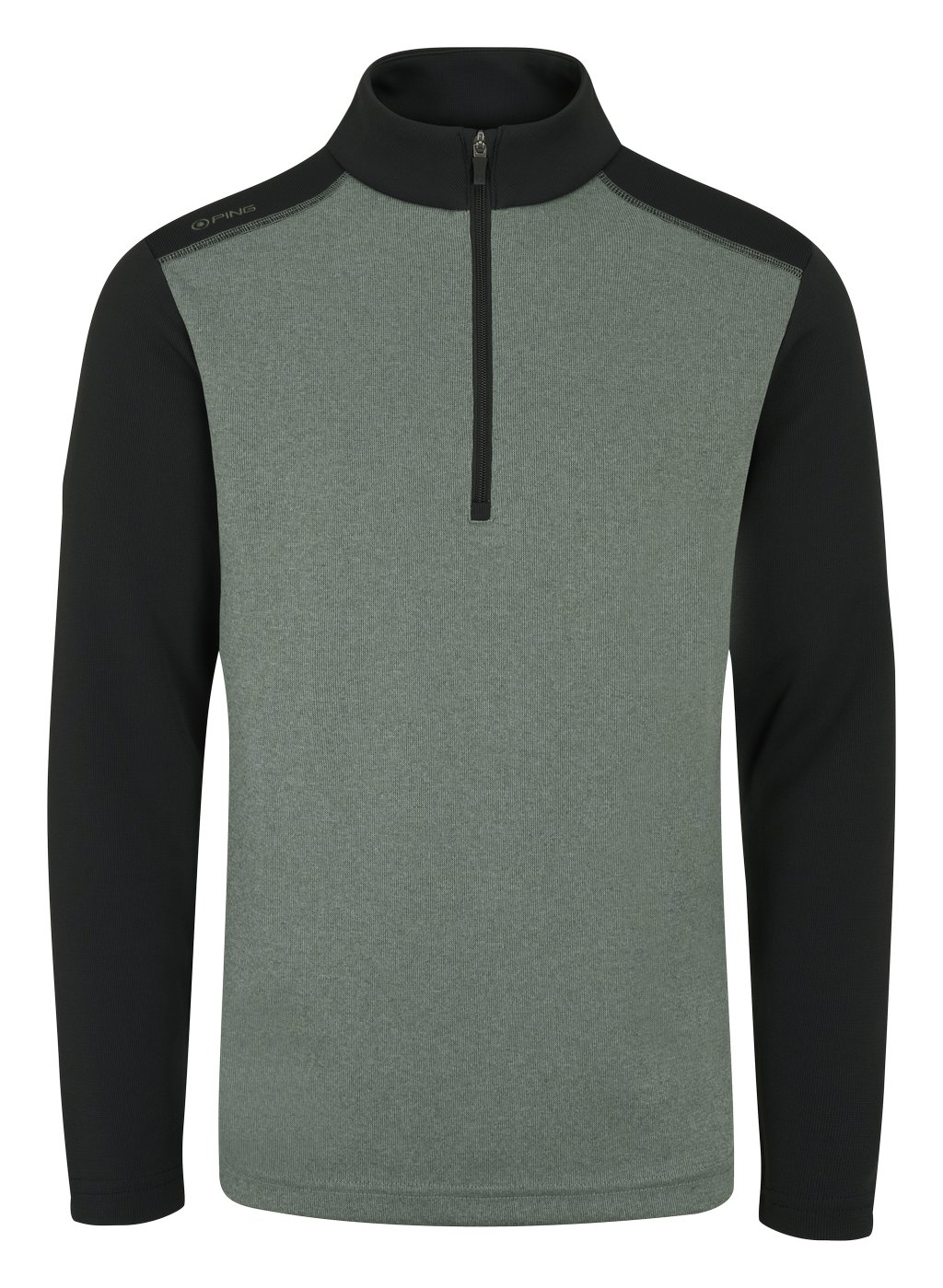 PING Ramsey Half Zip Ribbed Fleece Herren Pullover, Laurel Marl/Black