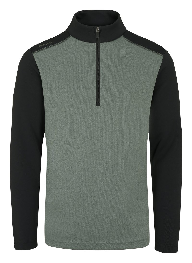 PING Ramsey Half Zip Ribbed Fleece Herren Pullover, Laurel Marl/Black