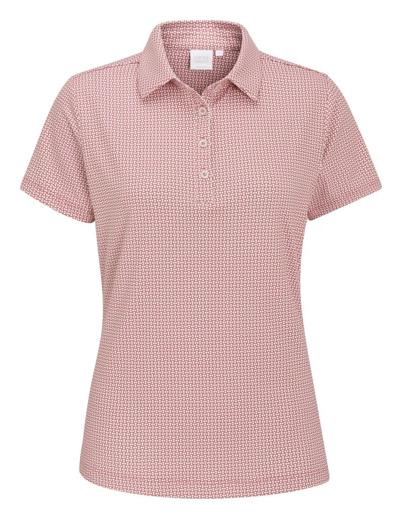 PING Mave Damen Polo, coral blush/white