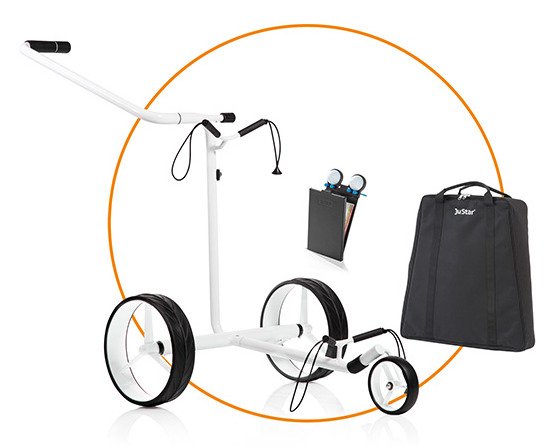 JuStar White Inkl. Scorekarten-Halter und Tragetasche STAR-TC elektrischer Trolley, Weiß